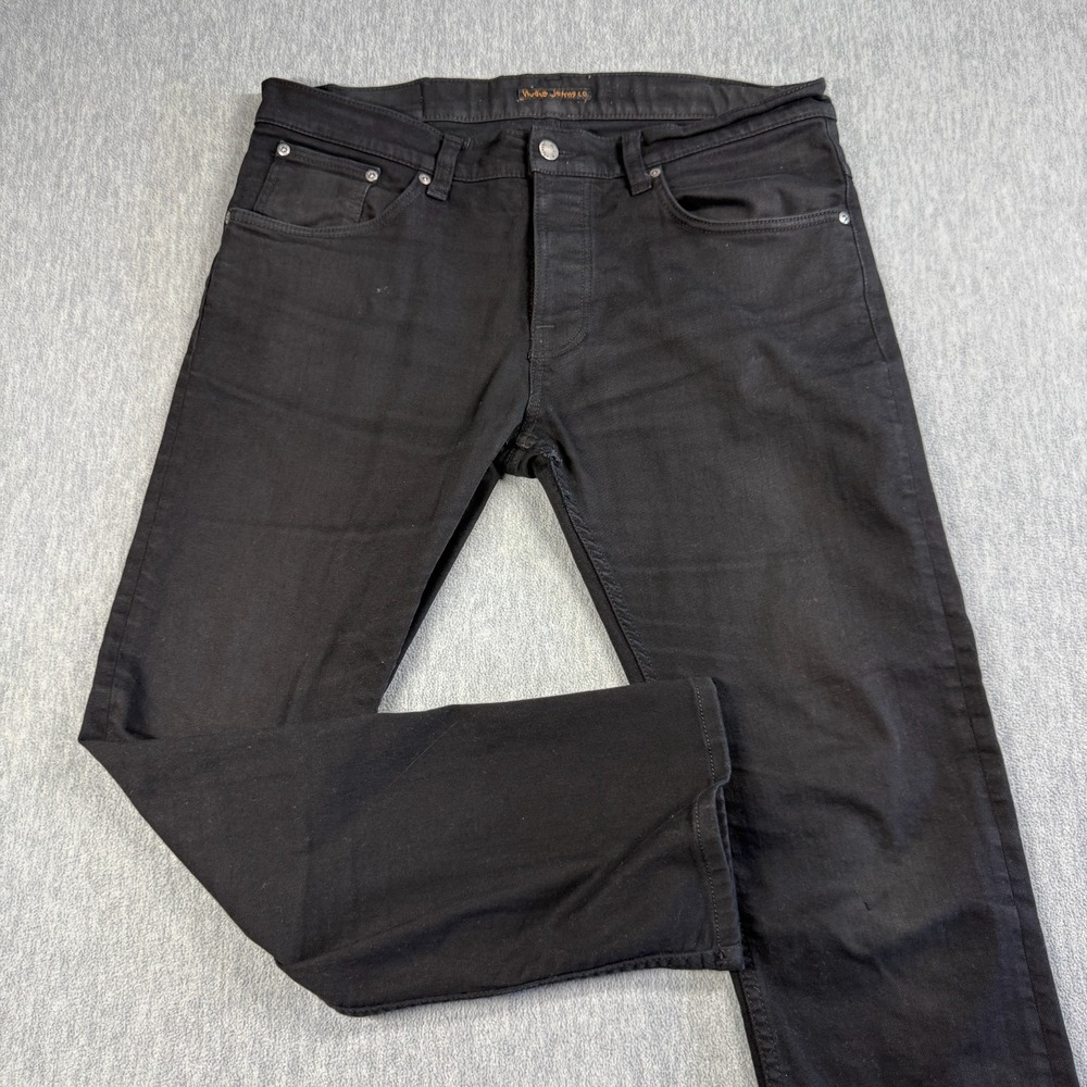 Nudie Jeans Co Jeans Men 38x32‎ Black Grim Tim Slim Straight Stretch Denim Pants